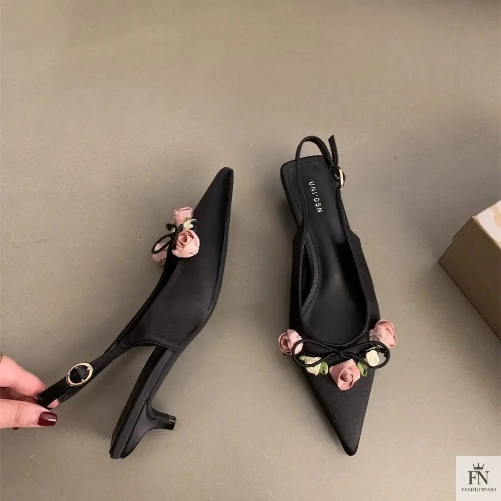 French Style Flower Pointed Heels - Fashionnsio