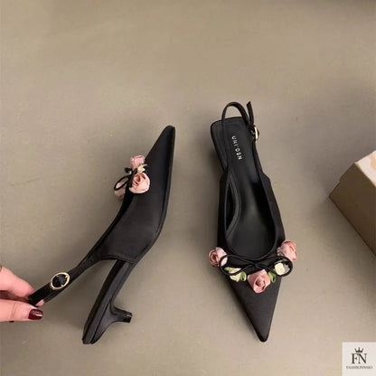 French Style Flower Pointed Heels - Fashionnsio