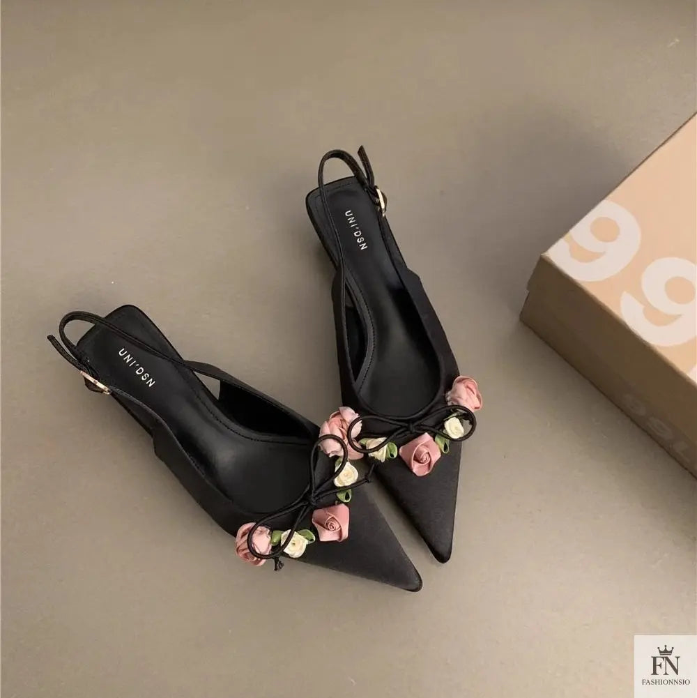 French Style Flower Pointed Heels - Fashionnsio