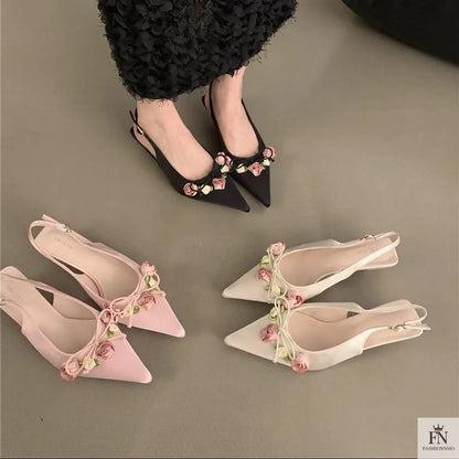 French Style Flower Pointed Heels - Fashionnsio