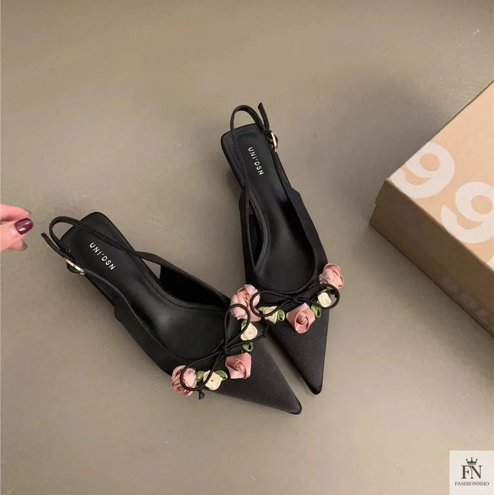 French Style Flower Pointed Heels - Fashionnsio