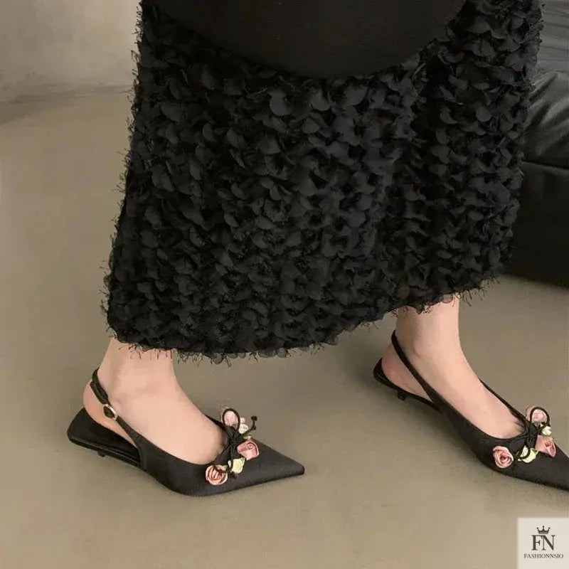 French Style Flower Pointed Heels - Fashionnsio