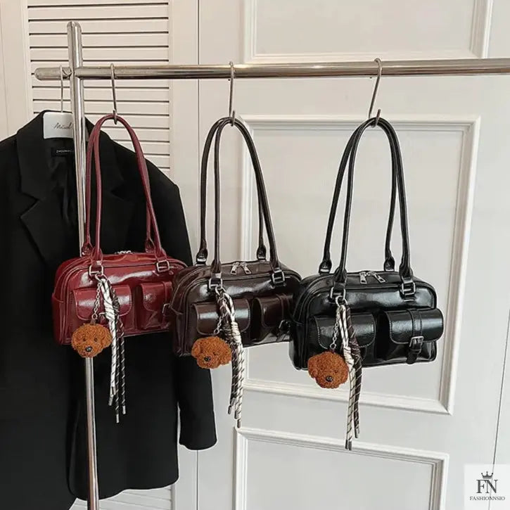 Glossy Multi Pocket Buckle Shoulder Bags - Fashionnsio