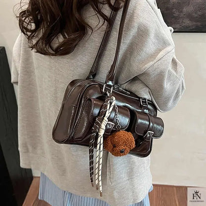Glossy Multi Pocket Buckle Shoulder Bags - Fashionnsio