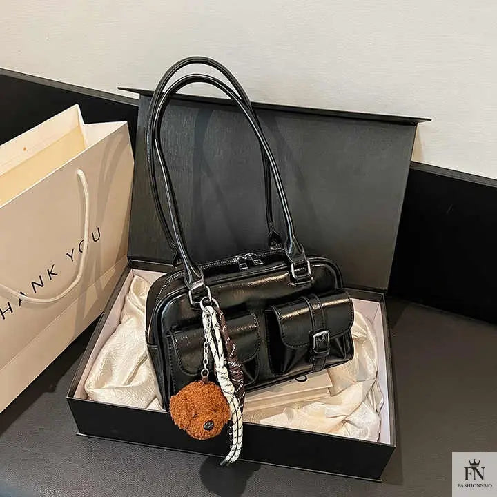 Glossy Multi Pocket Buckle Shoulder Bags - Fashionnsio