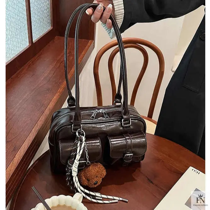 Glossy Multi Pocket Buckle Shoulder Bags - Fashionnsio