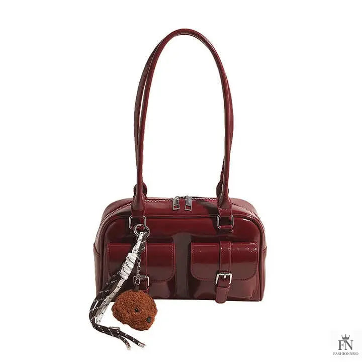 Glossy Multi Pocket Buckle Shoulder Bags - Fashionnsio