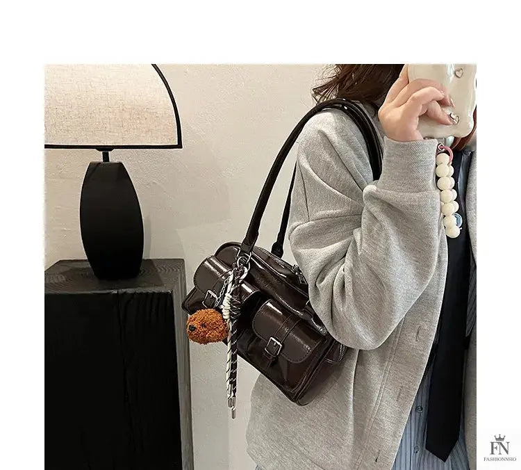 Glossy Multi Pocket Buckle Shoulder Bags - Fashionnsio