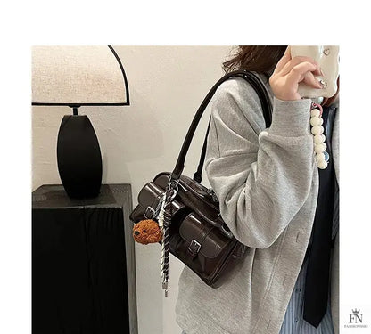 Glossy Multi Pocket Buckle Shoulder Bags - Fashionnsio