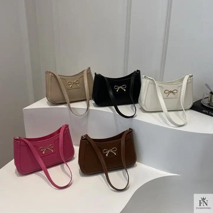 Gold Accent Bow Shoulder Bags - Fashionnsio