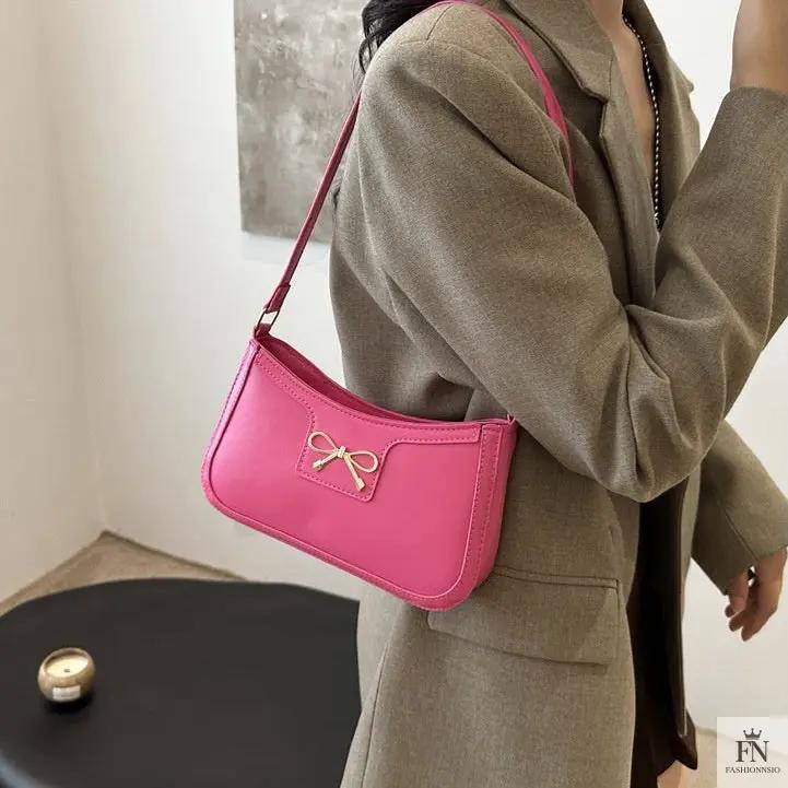 Gold Accent Bow Shoulder Bags - Fashionnsio