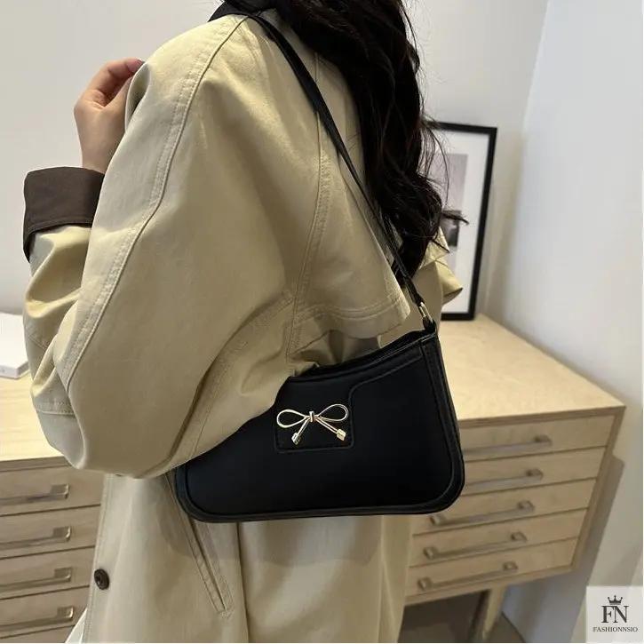 Gold Accent Bow Shoulder Bags - Fashionnsio