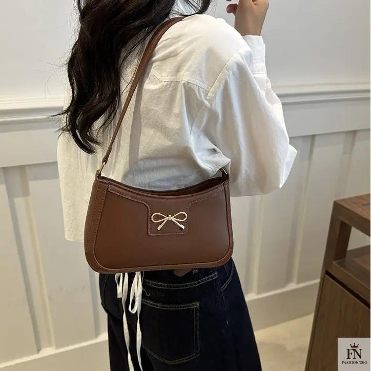 Gold Accent Bow Shoulder Bags - Fashionnsio