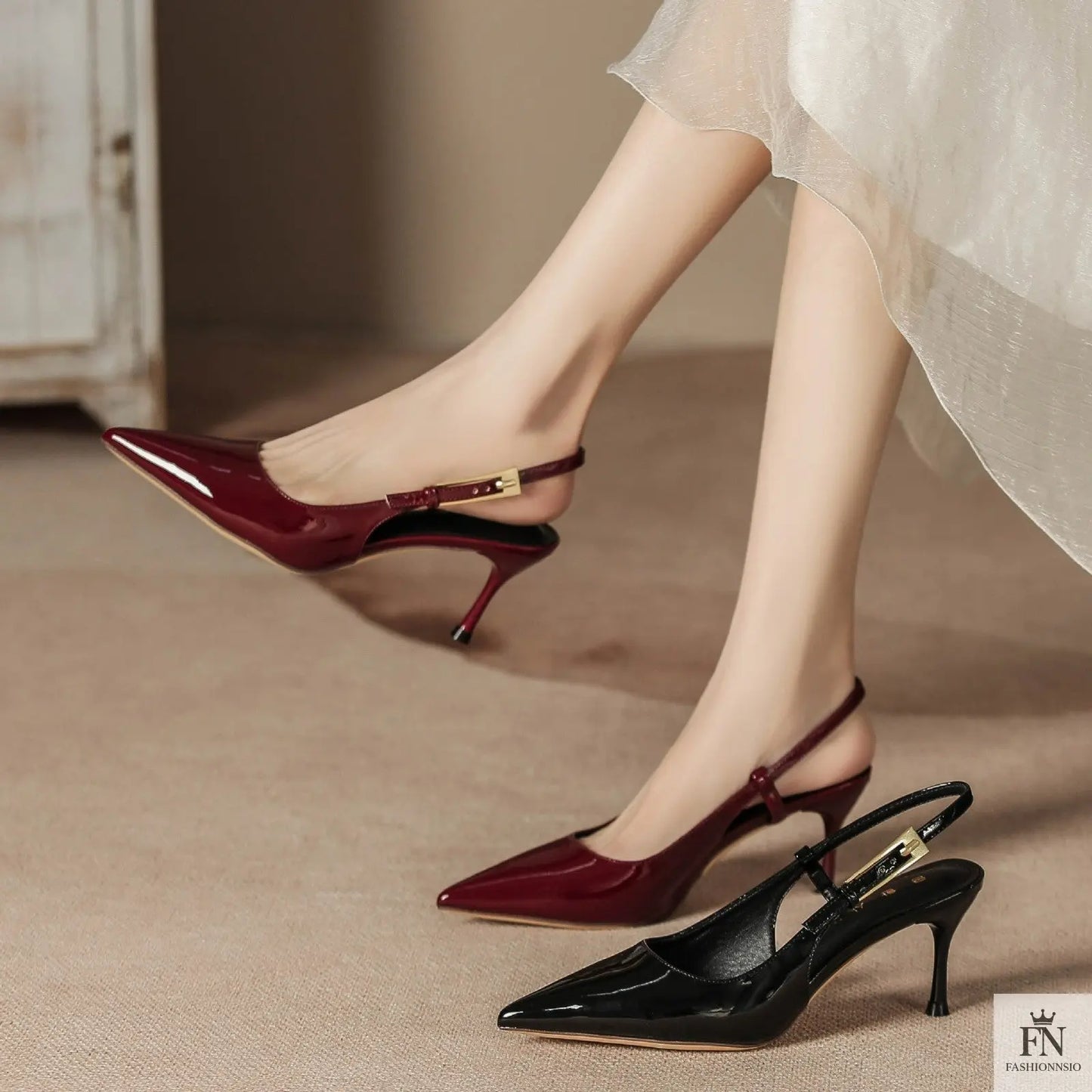 Golden Accent Strap Pointed Heels - Fashionnsio