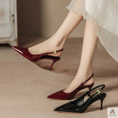 Golden Accent Strap Pointed Heels - Fashionnsio