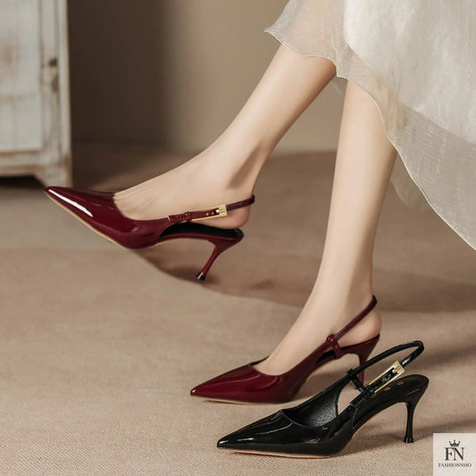 Golden Accent Strap Pointed Heels - Fashionnsio