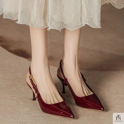 Golden Accent Strap Pointed Heels - Fashionnsio