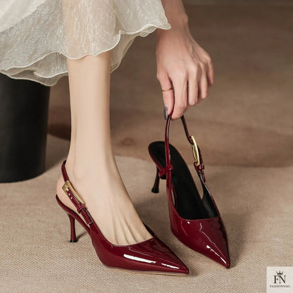 Golden Accent Strap Pointed Heels - Fashionnsio