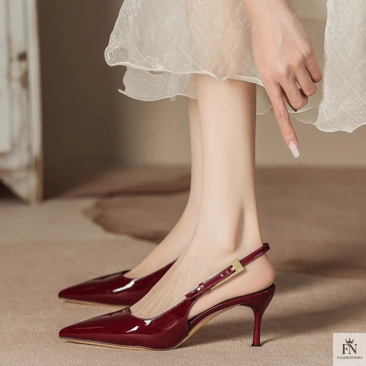 Golden Accent Strap Pointed Heels - Fashionnsio