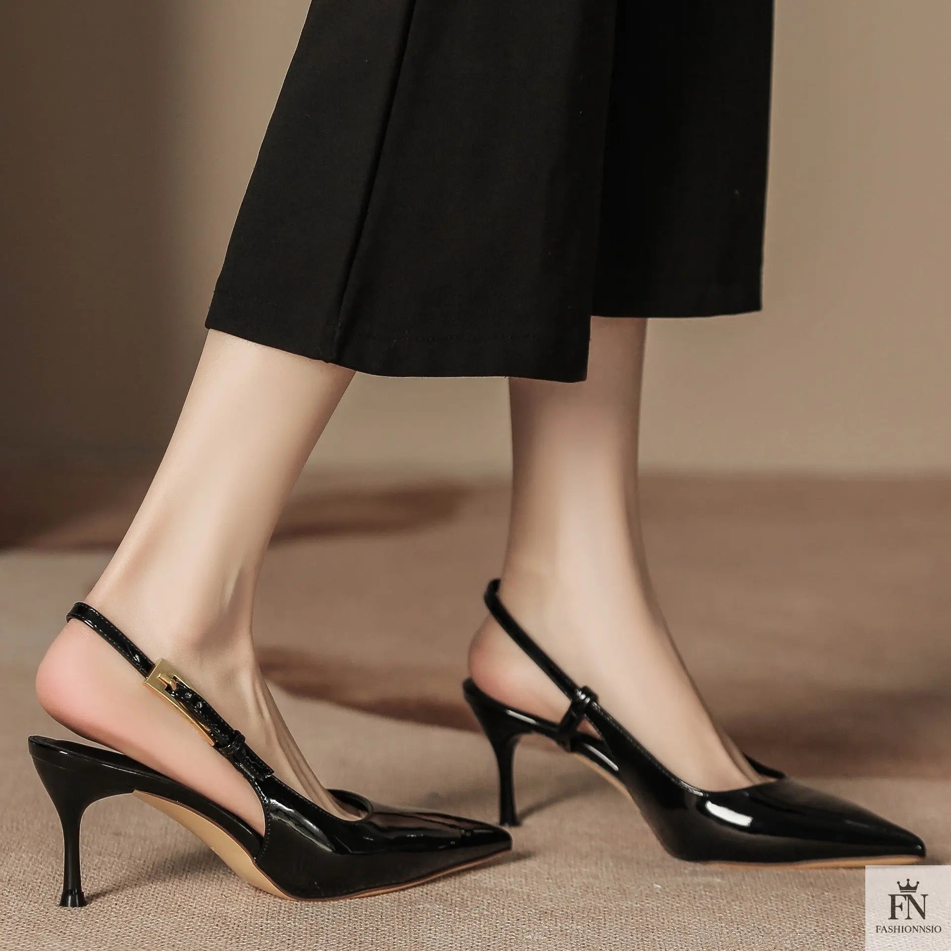 Golden Accent Strap Pointed Heels - Fashionnsio