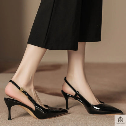 Golden Accent Strap Pointed Heels - Fashionnsio