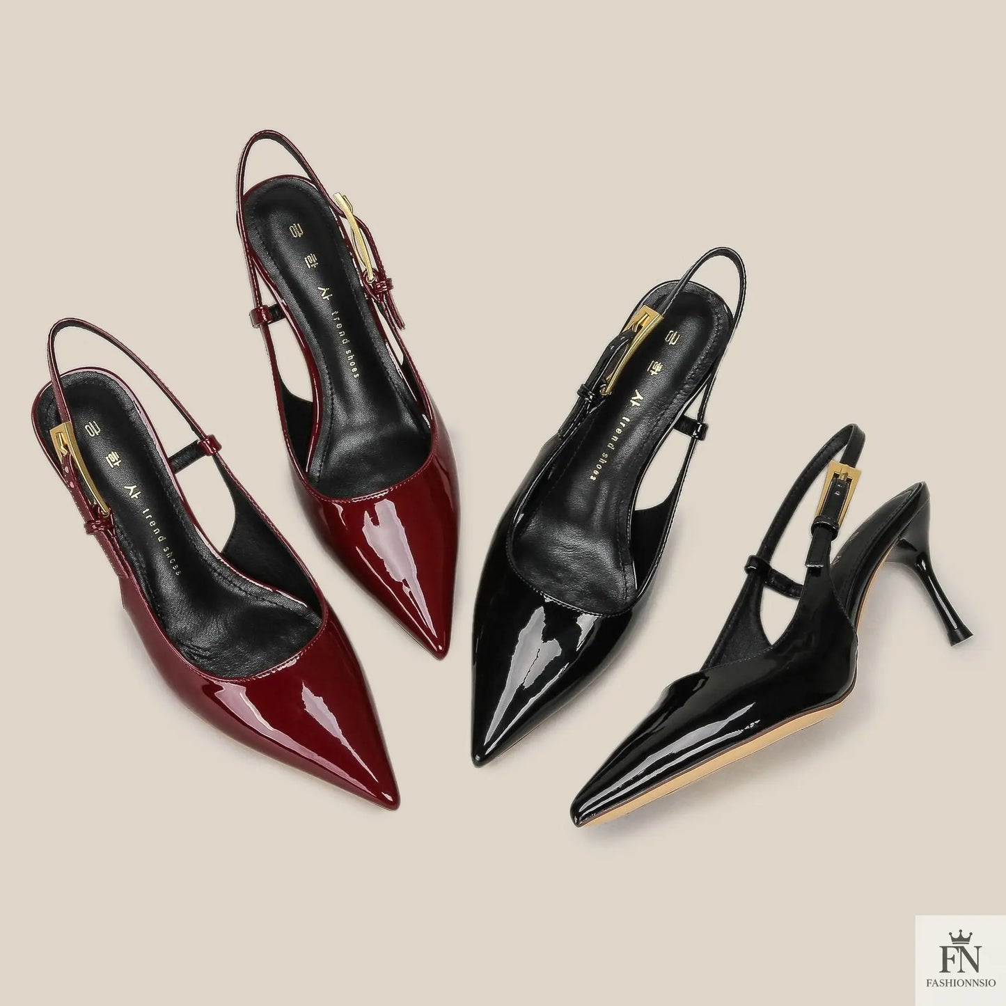 Golden Accent Strap Pointed Heels - Fashionnsio