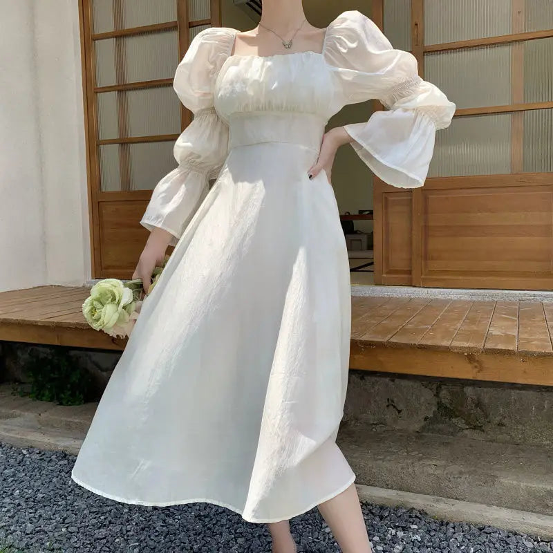 Puff Sleeve Korean Gown Dress fashionnsio