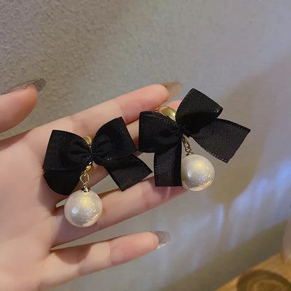 Ribbon Bow Knot Pearl Earrings fashionnsio