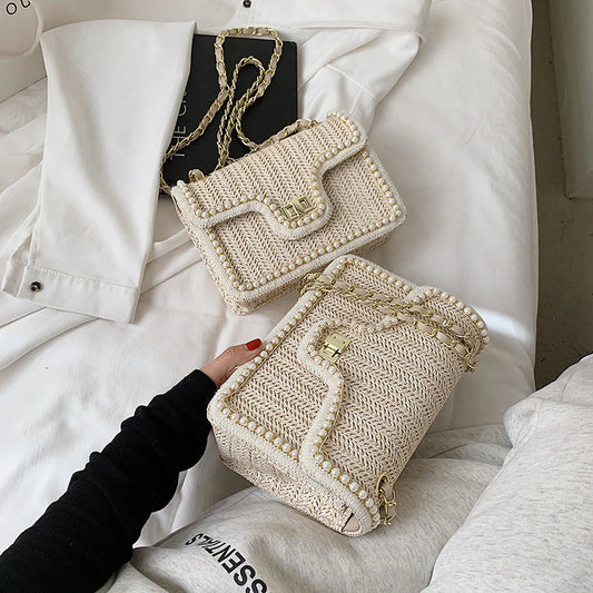 Pearl Rattan Embroidered Shoulder Bags