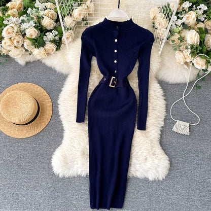 Elegant Belt Knitted Dress