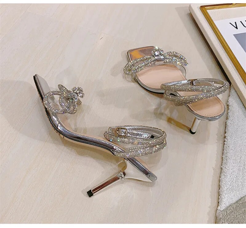 Silver Crystal Butterfly Knot Heel fashionnsio