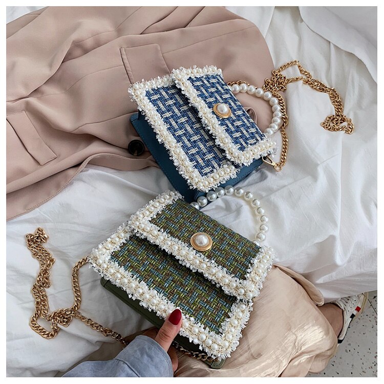 Tweed Pearls Handbags/Sling Bags