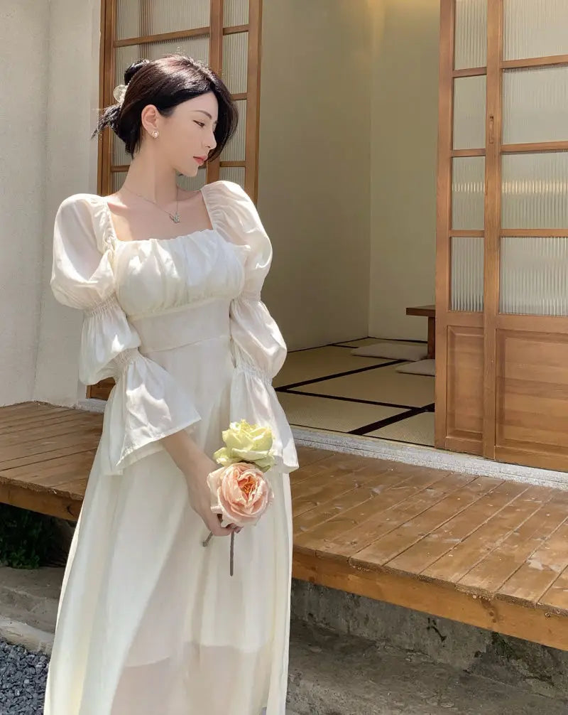 Puff Sleeve Korean Gown Dress fashionnsio