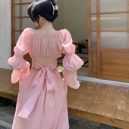 Puff Sleeve Korean Gown Dress