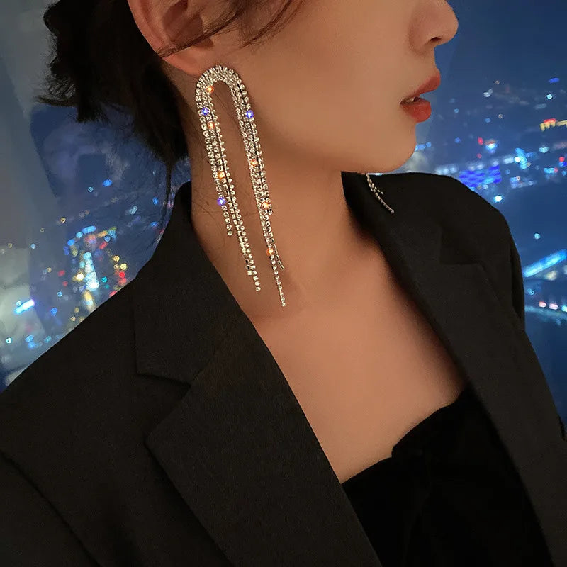 Long Full Rhinestone Statement Earrings fashionnsio