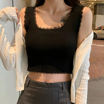 Knitted Lace Crop Tank Top