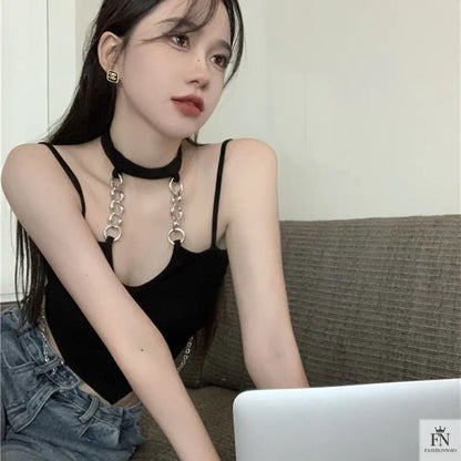 Halter Chain Hollow Crop Top - Fashionnsio