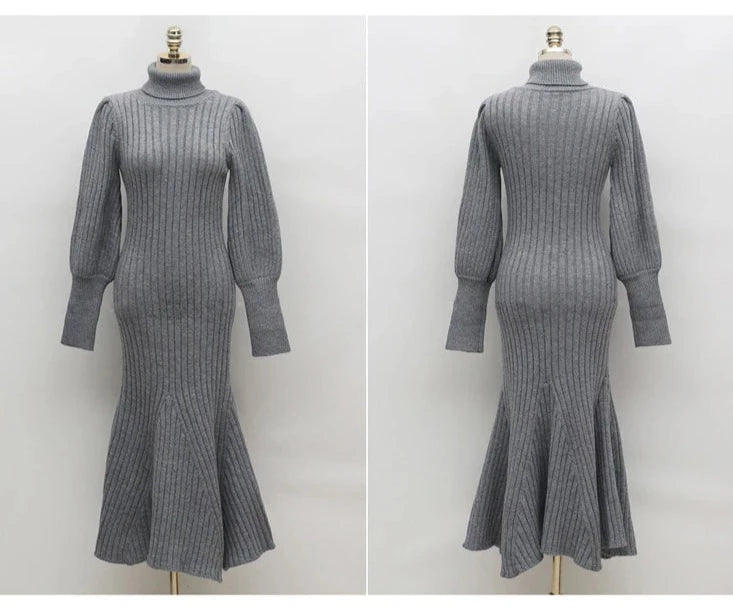 Turtleneck Knitted Dress With Belt