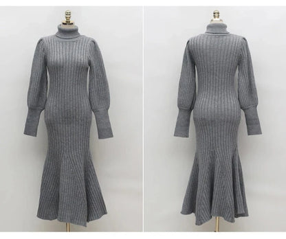 Turtleneck Knitted Dress With Belt