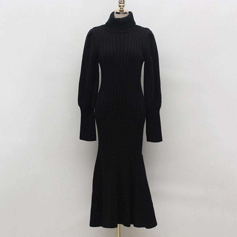 Turtleneck Knitted Dress With Belt