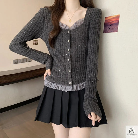 Knitted Long Sleeve Sweater Top - Fashionnsio