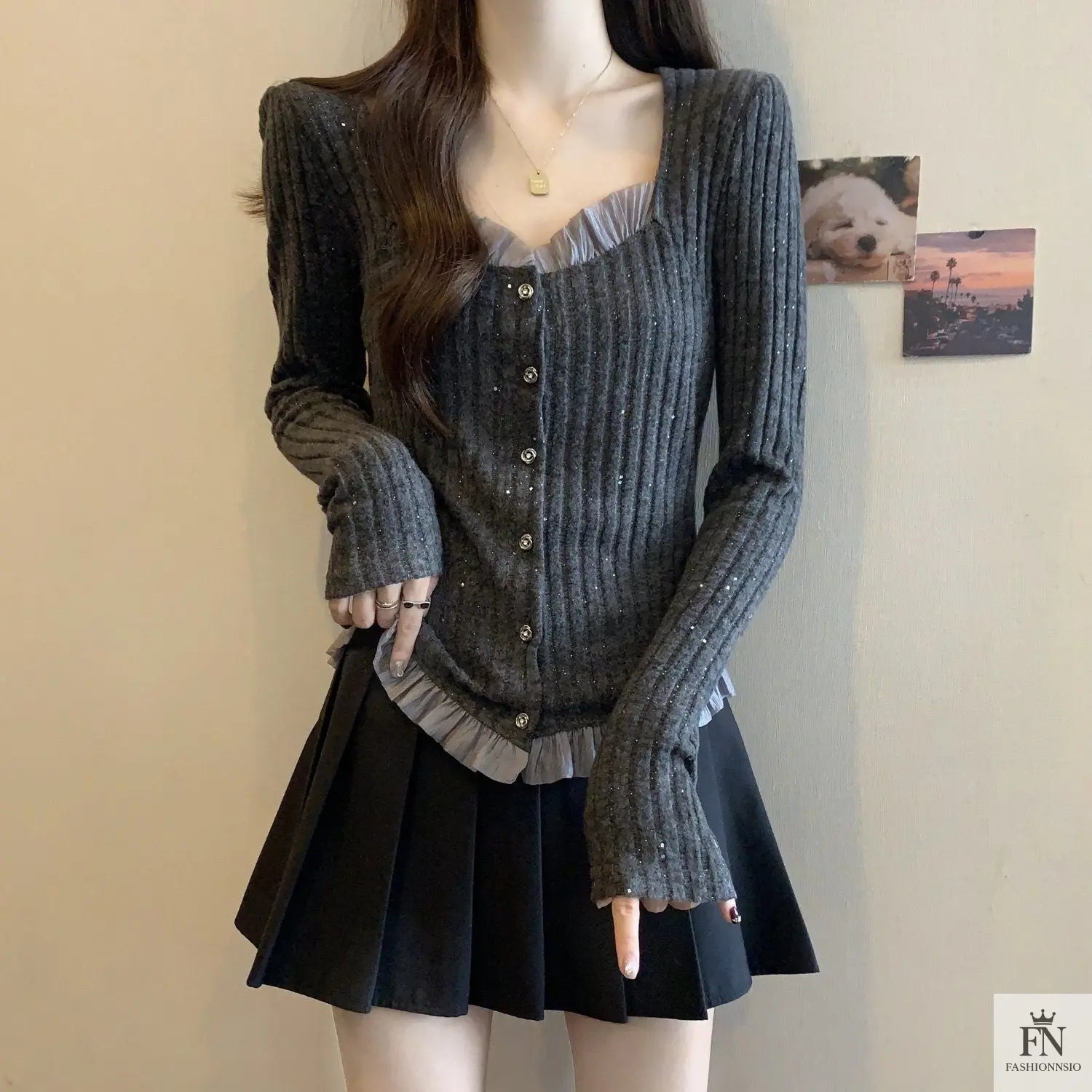Knitted Long Sleeve Sweater Top - Fashionnsio