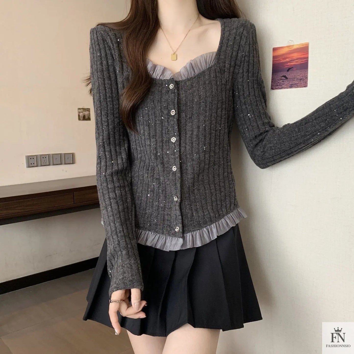 Knitted Long Sleeve Sweater Top - Fashionnsio