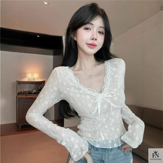Floral Lace Long Sleeve Top - Fashionnsio