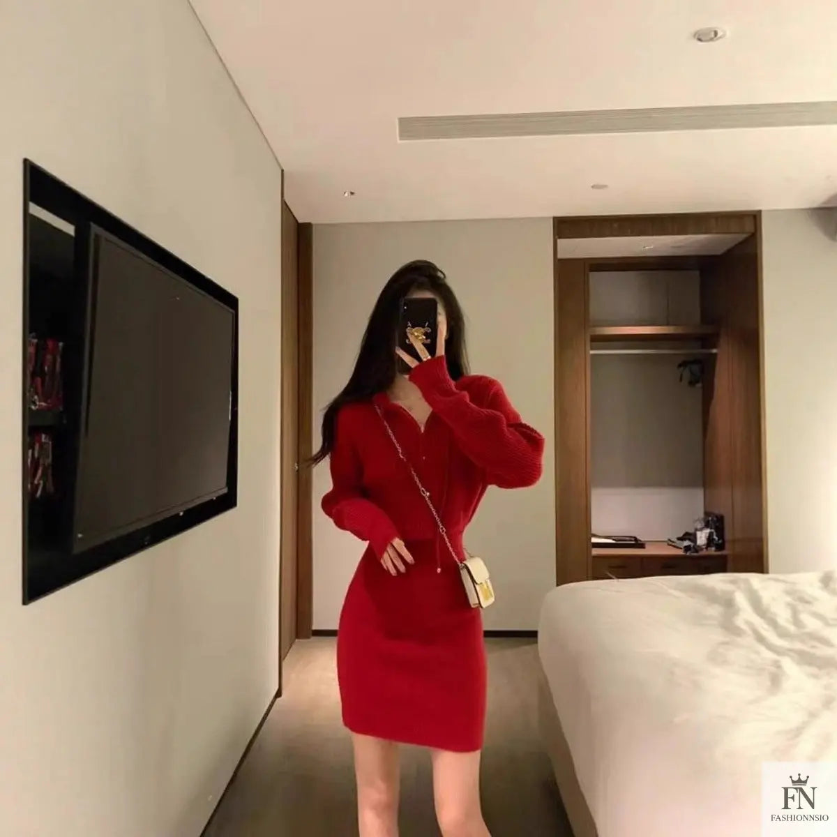 Hooded Knit Mini Dress - Fashionnsio