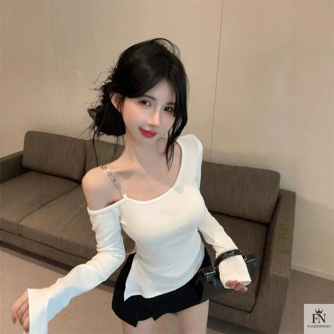 Irregular Diagonal Cold Shoulder Top - Fashionnsio