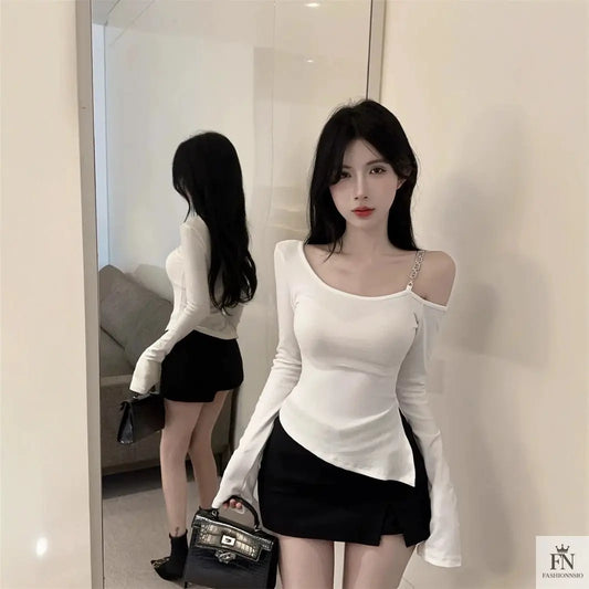 Irregular Diagonal Cold Shoulder Top - Fashionnsio