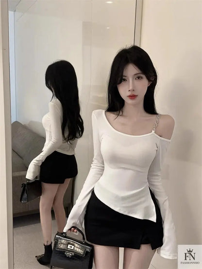 Irregular Diagonal Cold Shoulder Top - Fashionnsio