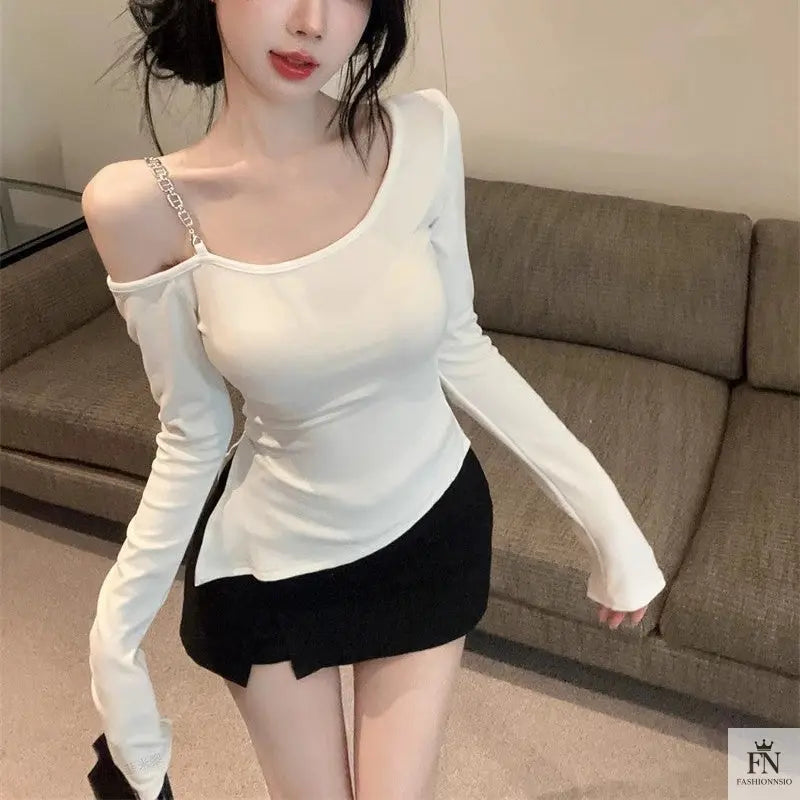 Irregular Diagonal Cold Shoulder Top - Fashionnsio