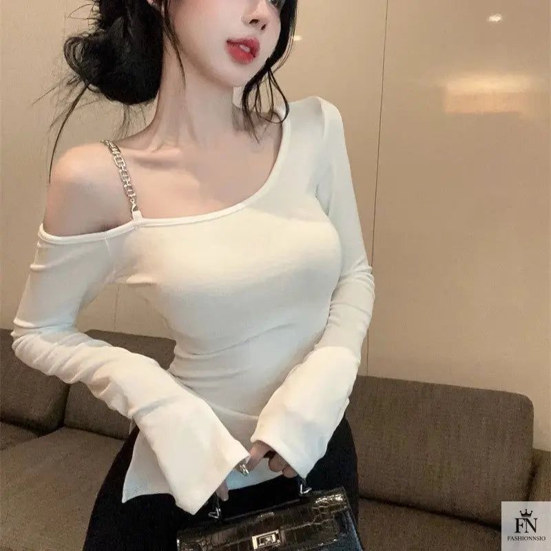 Irregular Diagonal Cold Shoulder Top - Fashionnsio